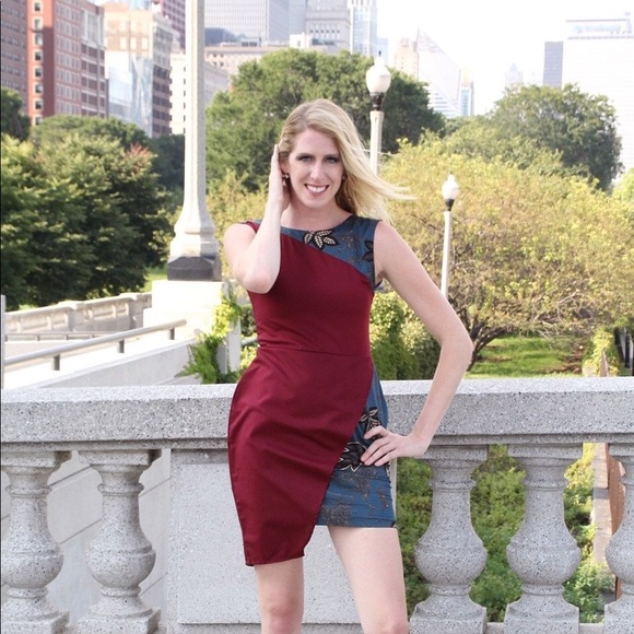 Maya Navy Blue and Red Maroon Mini Dress - Picture 1 of 2